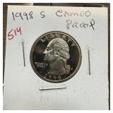 1998-S CAMEO PROOF QUARTER 1998-S CAMEO PROOF QUARTER
