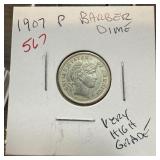 1907 BARBER SILVER DIME VERY HIGH GRADE 1907 BARBER SILVER DIME VERY HIGH GRADE