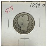 1894-O BARBER SILVER QUARTER 1894-O BARBER SILVER QUARTER