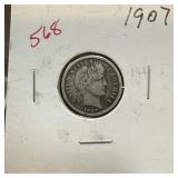 1907 BARBER SILVER DIME 1907 BARBER SILVER DIME