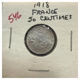 1918 FRANCE 50 CENTIMES SILVER 1918 FRANCE 50 CENTIMES SILVER