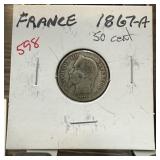 1867-A FRANCE 50 CENTIMES SILVER 1867-A FRANCE 50 CENTIMES SILVER