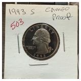 1993-S CAMEO PROOF QUARTER 1993-S CAMEO PROOF QUARTER