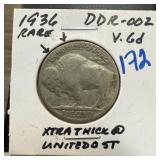 1936 BUFFALO NICKEL DDR-002 RARE
