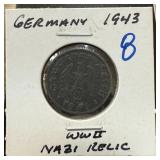 1943 GERMANY WWII NAZI RELIC 1 PFENNIG