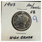 1943 MERCURY SILVER DIME HIGH GRADE