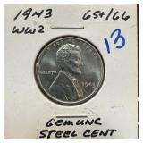 1943 WWII STEEL WHEAT PENNY CENT HIGH GRADE