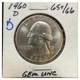 1960-D WASHINGTON SILVER QUARTER UNC
