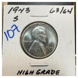 1943-S WHEAT PENNY CENT HIGH GRADE