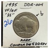 1935 BUFFALO NICKEL DDR-004 DOUBLE DIE