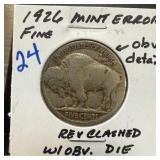 1926 BUFFALO NICKEL REV CLASHED DIE