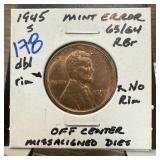 1945-S WHEAT PENNY CENT MISSALIGNED DIES