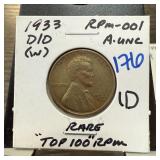 1933-D/D WHEAT PENNY CENT RPM-001 BETTER
