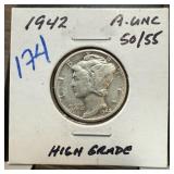 1942 MERCURY SILVER DIME BETTER
