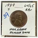 1939-S WHEAT PENNY CENT HIGH GRADE