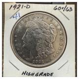 1921-D MORGAN SILVER DOLLAR HIGH GRADE