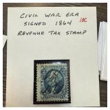 CIVIL WAR ERA SIGNED 1864 REVENUE TAX STAMP