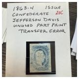 1863-4 CONFEDERATE JEFFERSON DAVIS ISSUE STAMP
