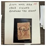 CIVIL WAR ERA 1863 SIGEND REVENUE TAX STAMP