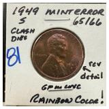 1949-S WHEAT PENNY CENT UNC W CLASHED DIES