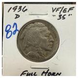1936-D BUFFALO NICKEL FULL HORN