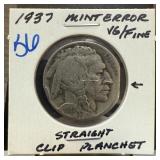 1937 BUFFALO NICKEL STRAIGHT CLIP PLANCHET