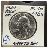 1964 WASHINGTON SILVER QUARTER PROOF REV TB