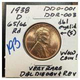 1938-D WHEAT PENNY CENT DOUBLE DIE OBV & REV