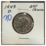 1943-D MERCURY SILVER DIME BETTER