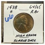 1938-S WHEAT PENNY CENT HIGH GRADE