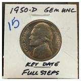 1950-D JEFFERSON NICKEL KEY DATE UNC
