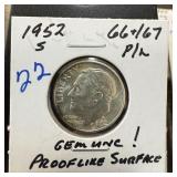 1952-S ROOSEVELT SILVER DIME GEM UNC PL