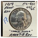 1959 WASHINGTON SILVER QUARTER TB REV FS-901