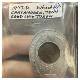 1947-D WHEAT PENNY CENT GOOD LUCK TOKEN