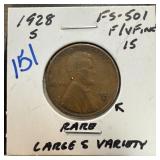 1928-S WHEAT PENNY CENT RARE LARGE S VARIETY