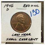 1946-D WHEAT PENNY CENT UNC SHELL CASE CENT