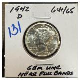 1942-D MERCURY SILVER DIME UNC