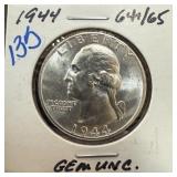 1944 WASHINGTON SILVER QUARTER UNC