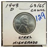1943-D STEEL WHEAT PENNY CENT UNC