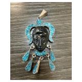 STERLING SILVER TURQUOISE & ONYX PENDANT