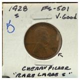 1928-S WHEAT PENNY CENT RARE LARGE S FS-501