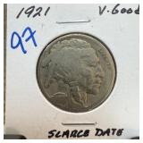 1921 BUFFALO NICKEL SCARCE DATE