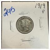 1919 MERCURY SILVER DIME