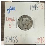 1945-S MERCURY SILVER DIME