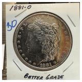 1881-O MORGAN SILVER DOLLAR RAINBOW TONED