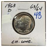1963-D ROOSEVELT SILVER DIME UNC