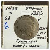 1923-S BUFFALO NICKEL DDO-001 MINT ERRORS