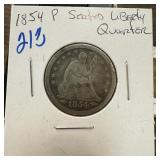 1854 SEATED LIBERTY SILVER QUARTER