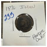 1876 INDIAN HEAD PENNY CENT HARDER DATE
