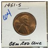 1951-S WHEAT PENNY CENT RED UNC